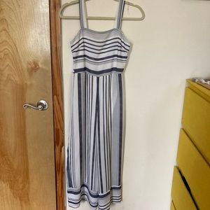 Small Blue and White Striped Polyester Jumpsuit
